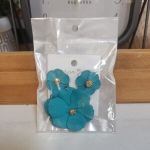 Teal Dangle Flower Earrings